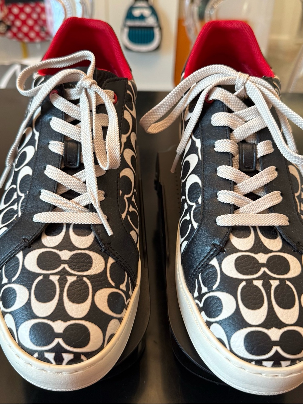 Coach Black & White Signature Low Top Sneakers with Red Lining